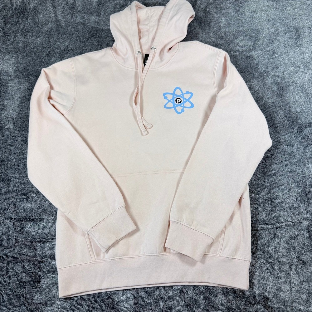 District VIT Fleece Hoodie Mens Medium Pink Blue Atom Logo Sweatshirt